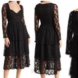 NSR Black Witchy/Goth Fairy/Romantic/Bustier Layered Lace Dress Women's Small